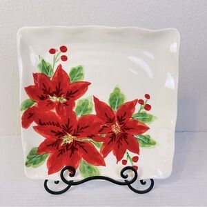 Set Of 2 Holiday Bouquet By Maxcera Poinsettia Square Plates 11”